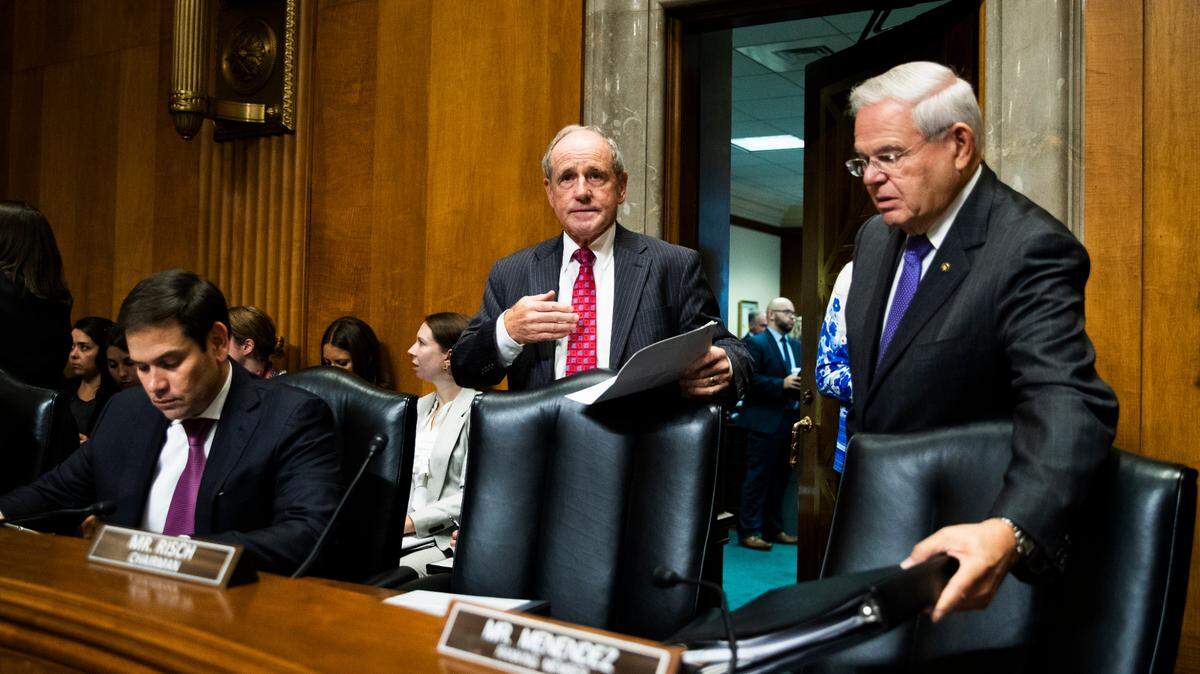 U.S. Sen. Jim Risch, R-Idaho, center, ranking member of the Senate Foreign Relations Committee, seen here in a committee hearing in 2019, has proposed the Never Yielding Europe’s Territory act to counteract Russia’s invasion of Ukraine. (AP Photo/Manuel Balce Ceneta)