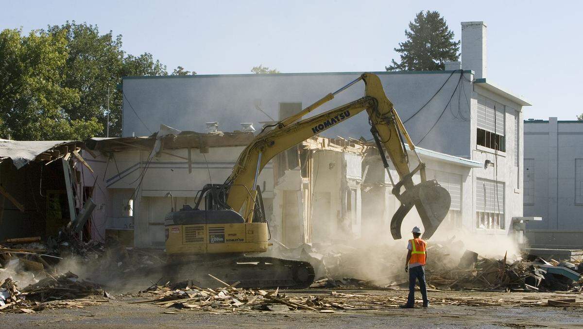 Demolition of Franklin Elementary at the corner of Franklin and Orchard roads in Boise was underway Monday Sept. 21, 2009.