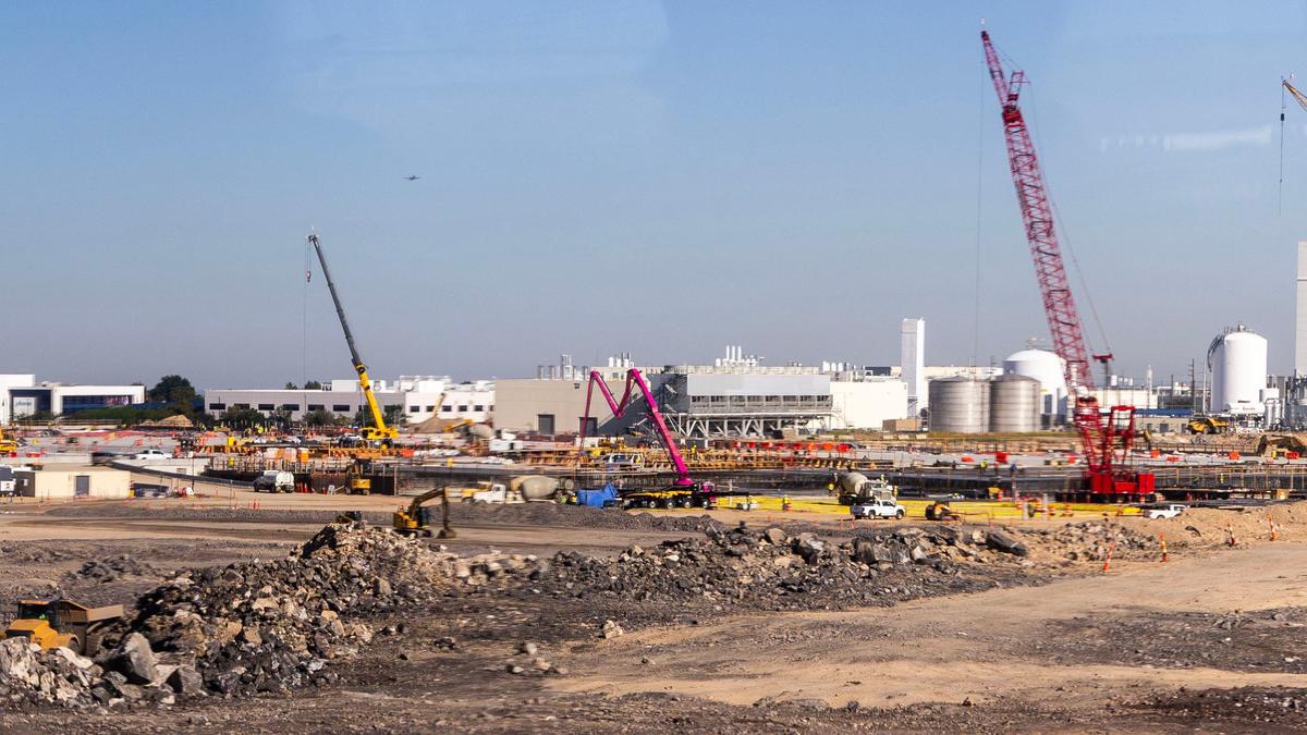 Construction proceeds Monday on Micron’s $15 billion fab.