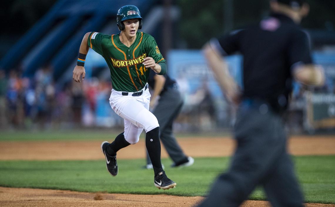 Boise Hawks first baseman Michael Toglia sprints for third base and on to home plate during the Northwest-Pioneer League All-Star Game last Aug. 6 at Memorial Stadium.