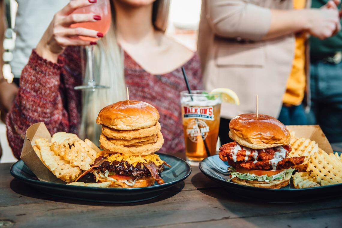 The Hickory Burger and Buffalo Chicken Sandwich are on the menu.