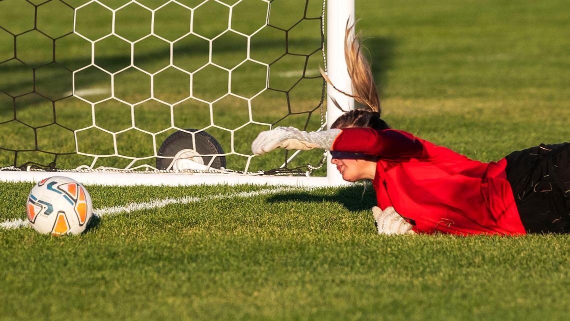 Vallivue goalkeeper Katie Kaba dives but can only watch as the ball sneaks past and into the goal Thursday.