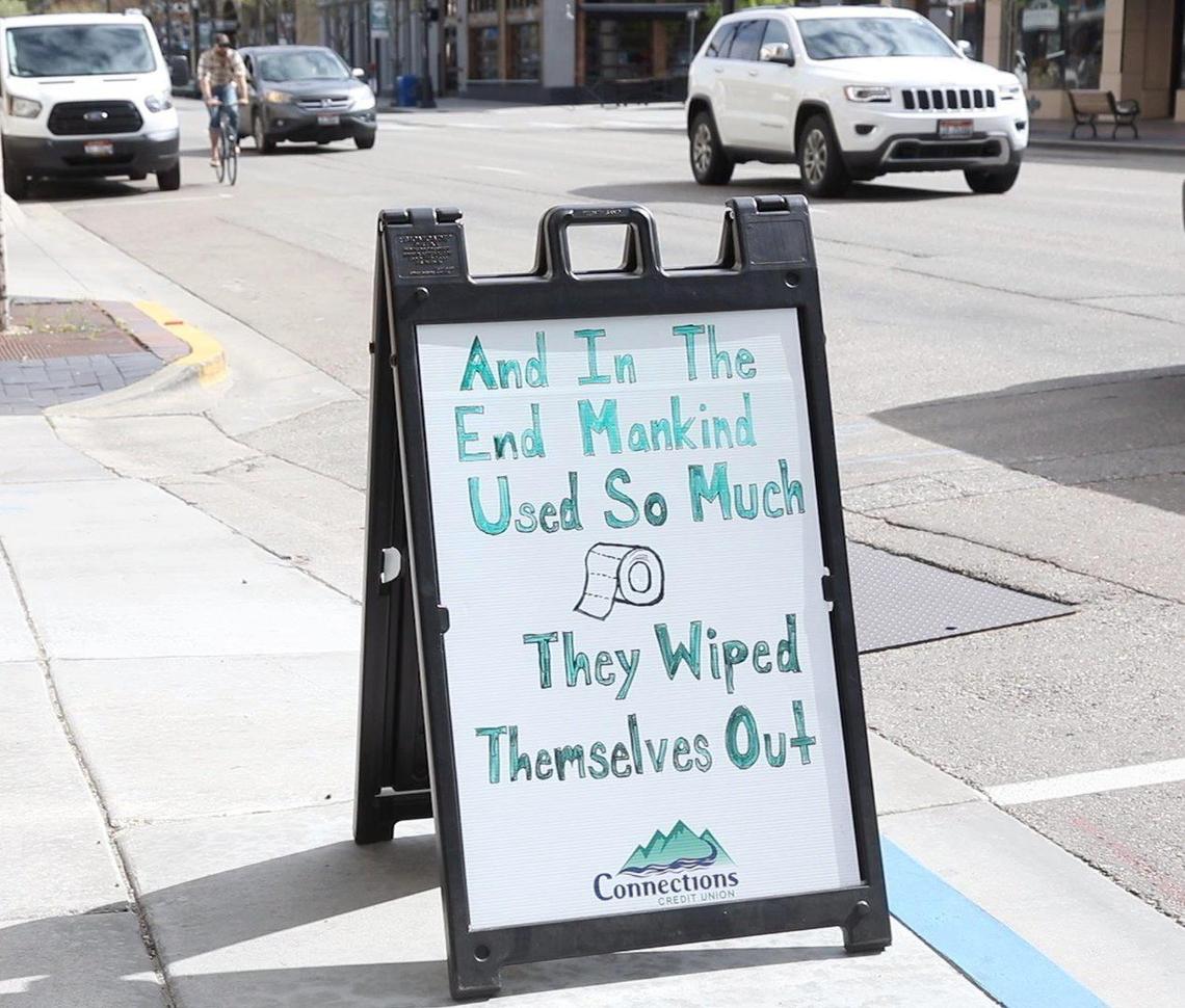 Connections Credit Union offers some levity in Downtown Boise as businesses have been affected by the stay-at-home coronavirus order.