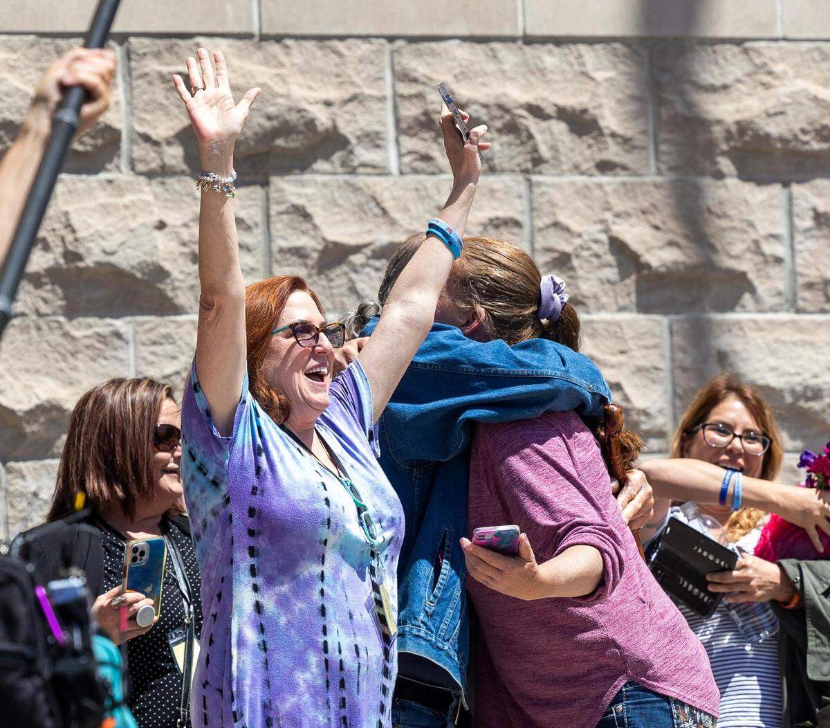 Kay Woodcock, grandmother of JJ Vallow, walks out of the Ada County Courthouse on Friday in Boise in victory after a jury came to a guilty verdict in the Lori Vallow Daybell trial.