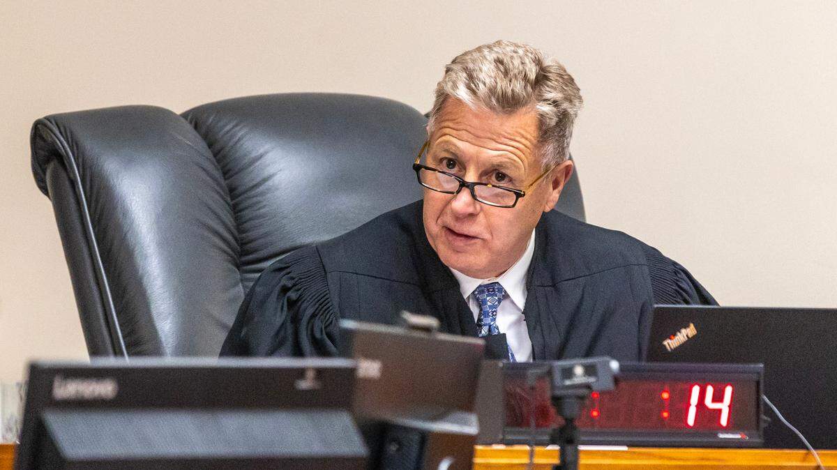 Judge John Judge of Idaho’s 2nd Judicial District in Latah County oversees a pretrial hearing for Bryan Kohberger Friday, Aug. 18, 2023, in Moscow, Idaho.