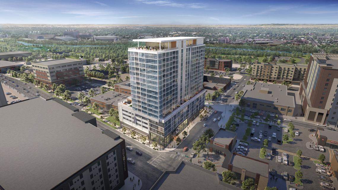 A rendering shows a proposed 19-story building at 521 W. Front St. The developer hopes construction on the project can begin by June 2022.