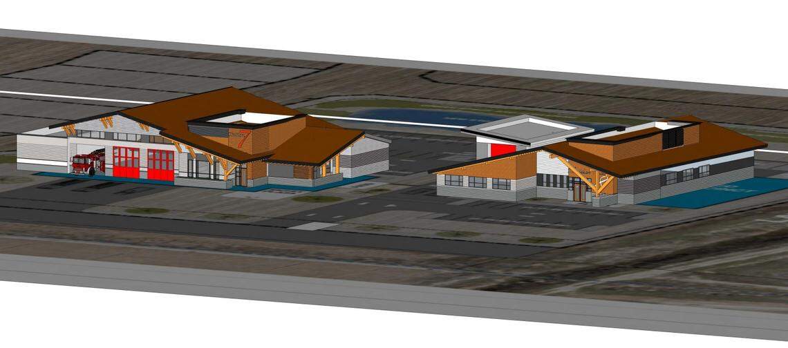 Renderings show plans for a fire station and a police substation to be built side-by-side on Lake Hazel Road in Meridian.