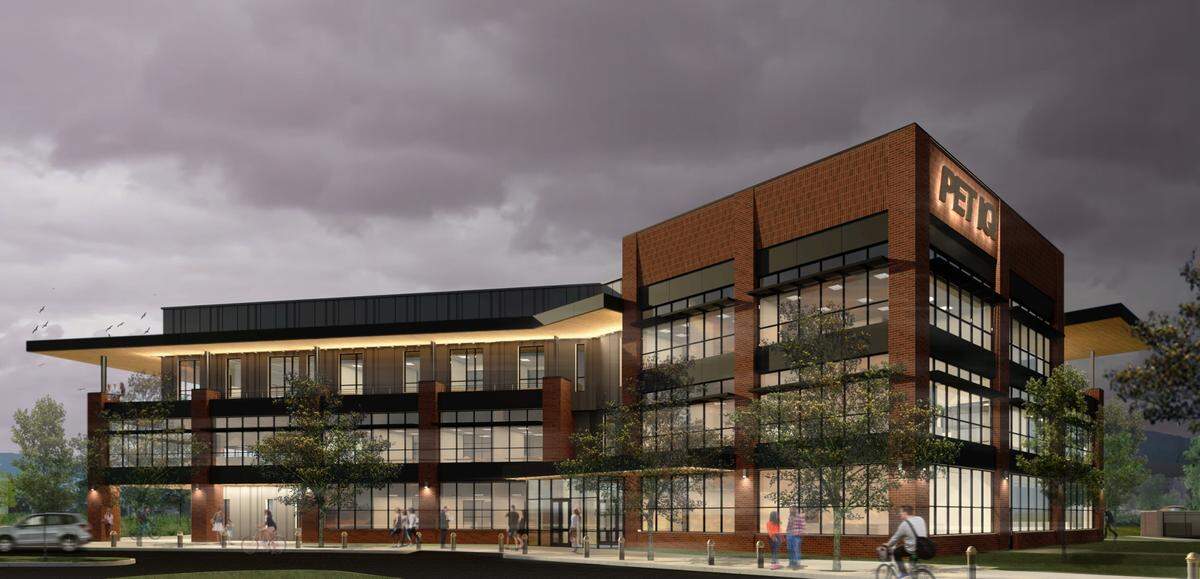 An artist’s rendering of the entrance to veterinary supply company Pet IQ’s planned headquarters at 230 E. Riverside Drive in Eagle. A ceremony to break ground on the construction project was scheduled Wednesday, July 1, 2020.