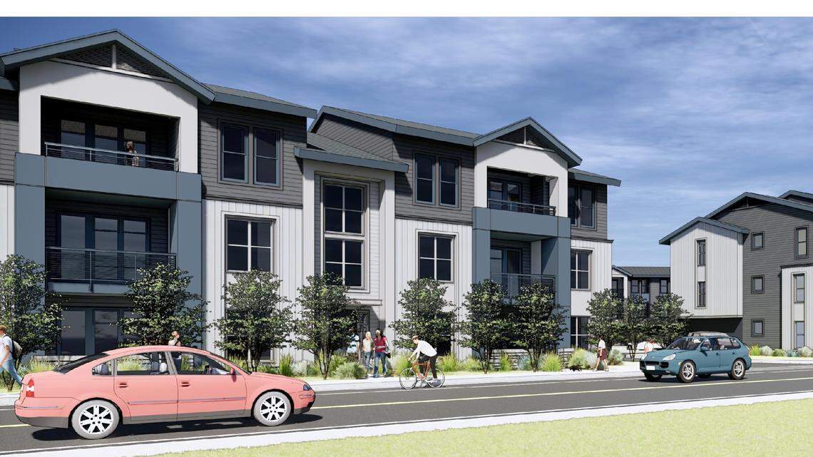 An artist’s rendering of two buildings proposed for Phase II of the River Pointe Apartments, west of Glenwood Street and south of the Boise River in Garden City. KTGY Architecture+Planning via Garden City file