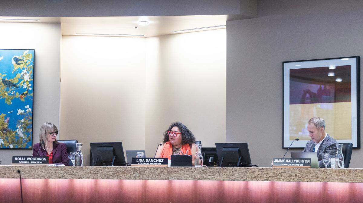 Lisa Sánchez, center, lost her seat on the Boise City Council when she moved out of her district in January.