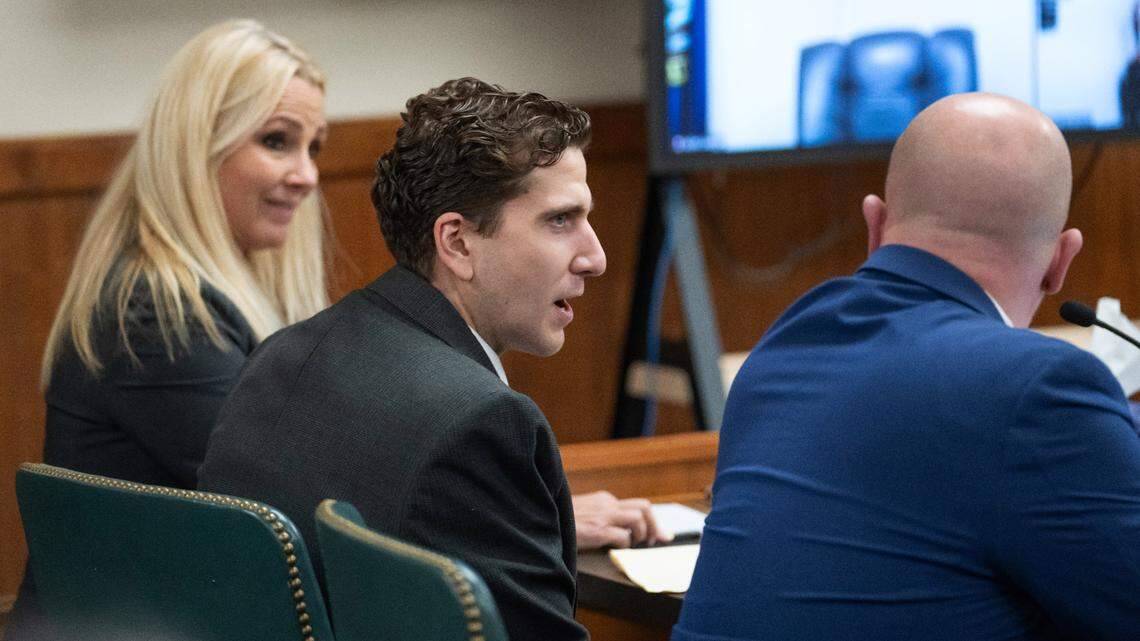 Bryan Kohberger, center, is accused of killing four University of Idaho students in November 2022. His attorneys include public defenders Anne Taylor, left, and Jay Logsdon.