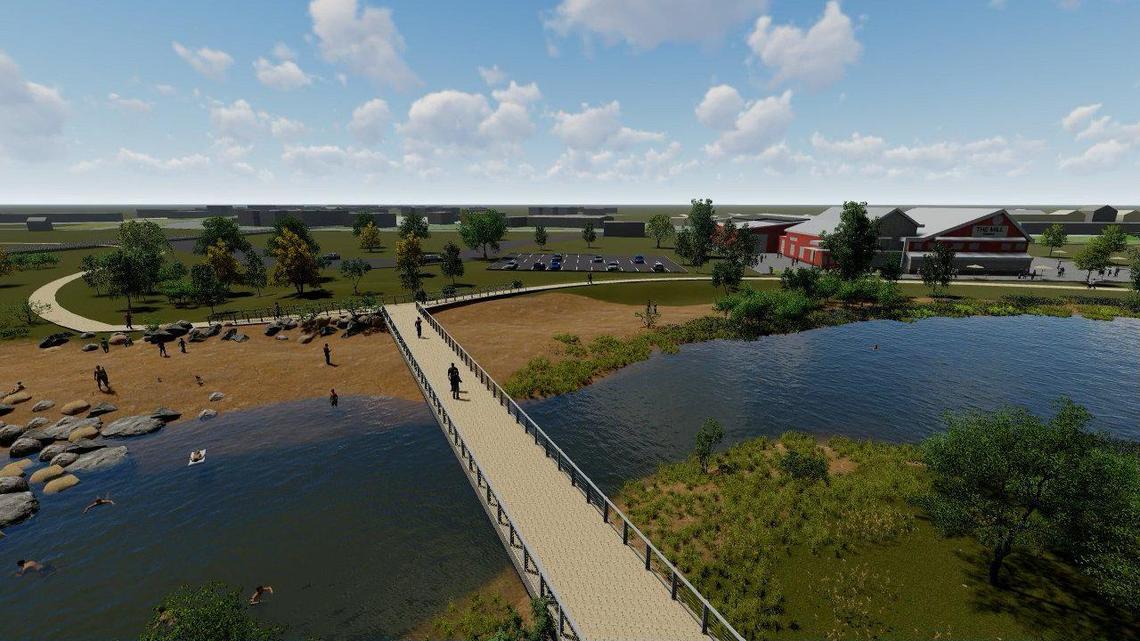 Star Mayor Trevor Chadwick said the city could build a bridge over the Boise River to connect new development, including a new River Walk, to the existing Star River Walk Park on the north side of the river. This artist’s rendering looks south from the existing park to the site of the future development.