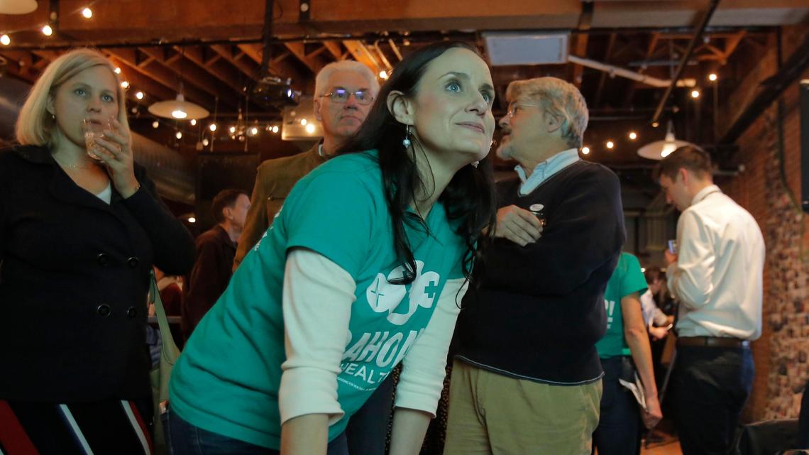 Yes on Proposition 2 campaign volunteer Lauren Necochea watches as early returns show a lead at the campaign’s election-night headquarters at Beside Bardenay on Tuesday night, Nov. 6 2018.