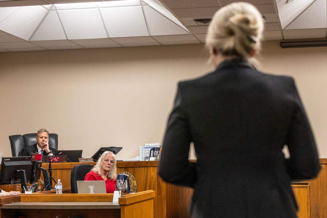 Ingrid Batey, an Idaho special assistant attorney general, right foreground, is a member of the prosecution in the capital murder case against Bryan Kohberger.