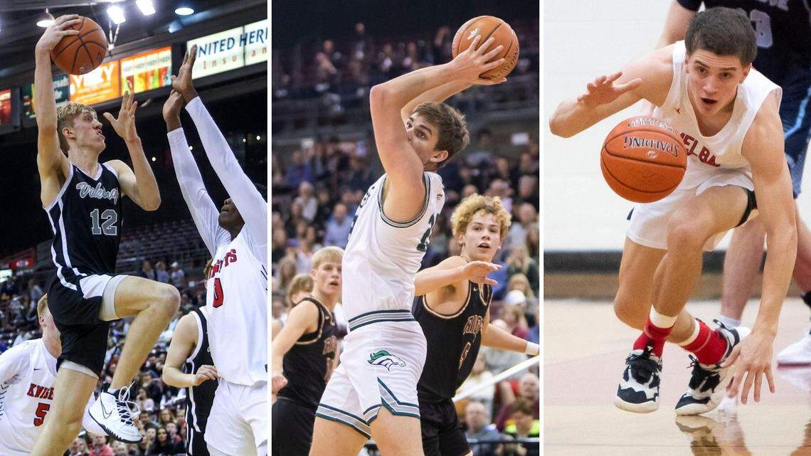 From left to right, Middleton’s Tyler Medaris, Eagle’s Donovan Jones and Melba’s Joe Reiber all won conference player of the year honors.
