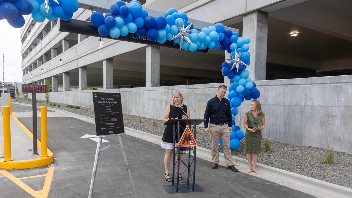 Boise Airport Director Rebecca Hupp speaks during a dedication ceremony the new East Parking Garage, Tuesday, Aug. 22, 2023. The new building with its five levels increases the airport’s terminal long-term parking capacity by over 50%.