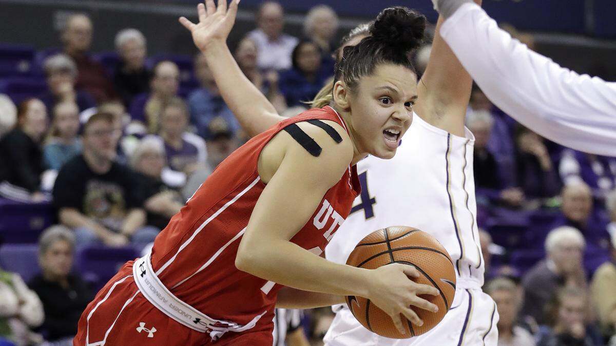 Utah's Tori Williams drives against Washington in the second half of a college basketball game Jan. 5, 2018, in Seattle. Utah won 74-65.