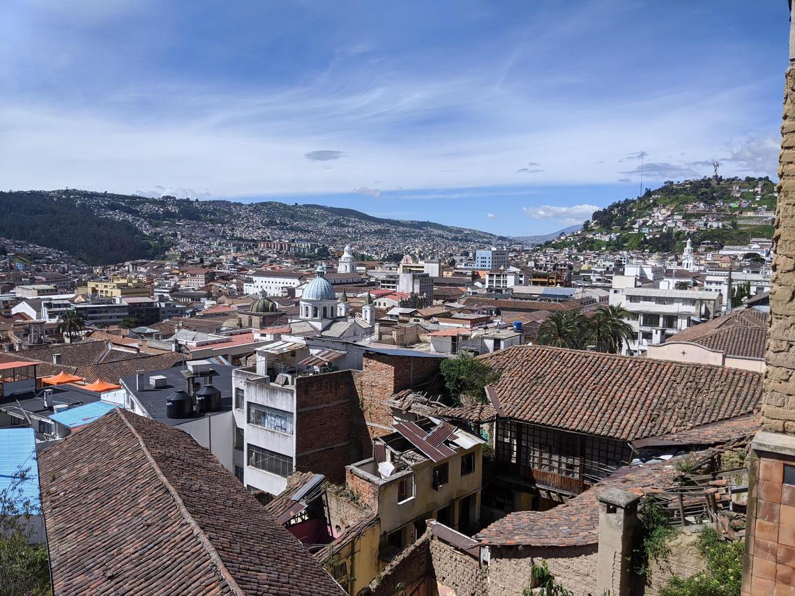 The bed and breakfast where Sydney Rocklin and John Bigelow stayed offers this view of Quito, Ecuador. The Boise couple hoped to board a plane for the United States early Monday.