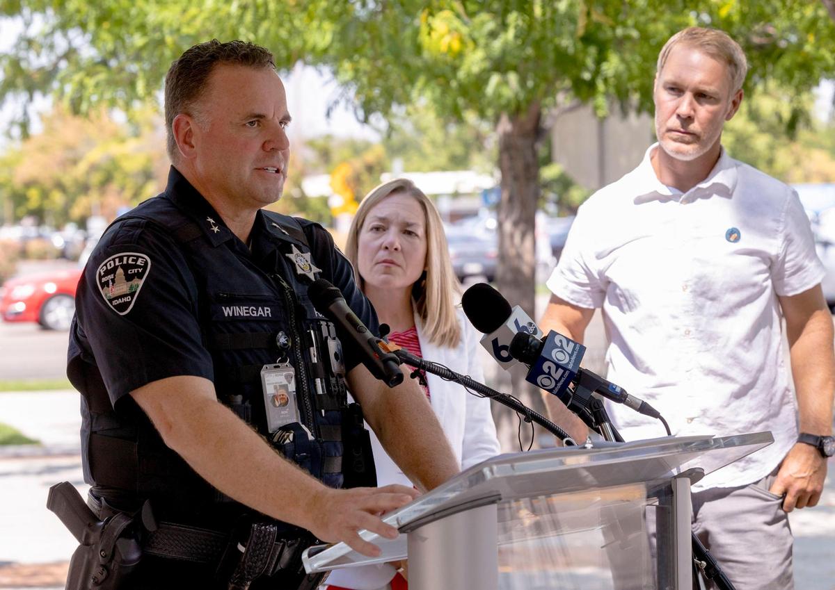 “If you’re willing to drive safe to avoid a traffic citation, shouldn’t you be willing to drive safe to save somebody’s life—whether it’s your own or somebody else’s,” said Boise Police Chief Ron Winegar at a press conference on Thursday following a string of pedestrian crosswalk deaths this summer. Chief Winegar joined Mayor Lauren McLean and City Council President Jimmy Hallyburton, and other civic leaders to address what government can do to address the problem.