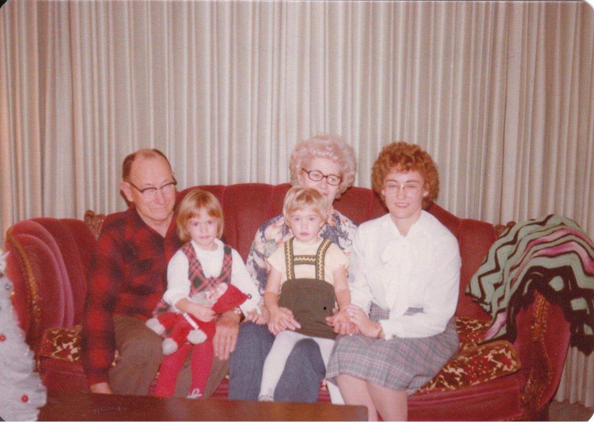 Alvin Baker, back left, bought the Nathan Smith House in South Boise in the 1960s or 1970s and lived there for decades. Baker is pictured here with his wife Virginia, in back center, daughter Ellen Crofts, back right, and twin grandchildren Cheryl and Amy.