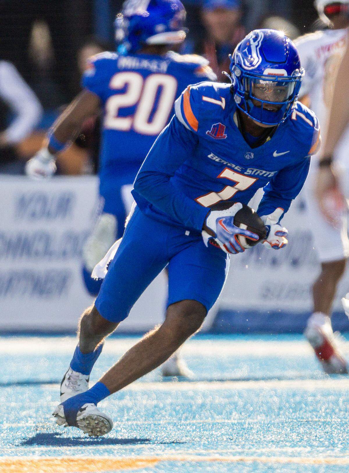 Boise State cornerback A’Marion McCoy intercepts UNLV quarterback Anthony Colandrea in the teams’ regular season matchup in October.