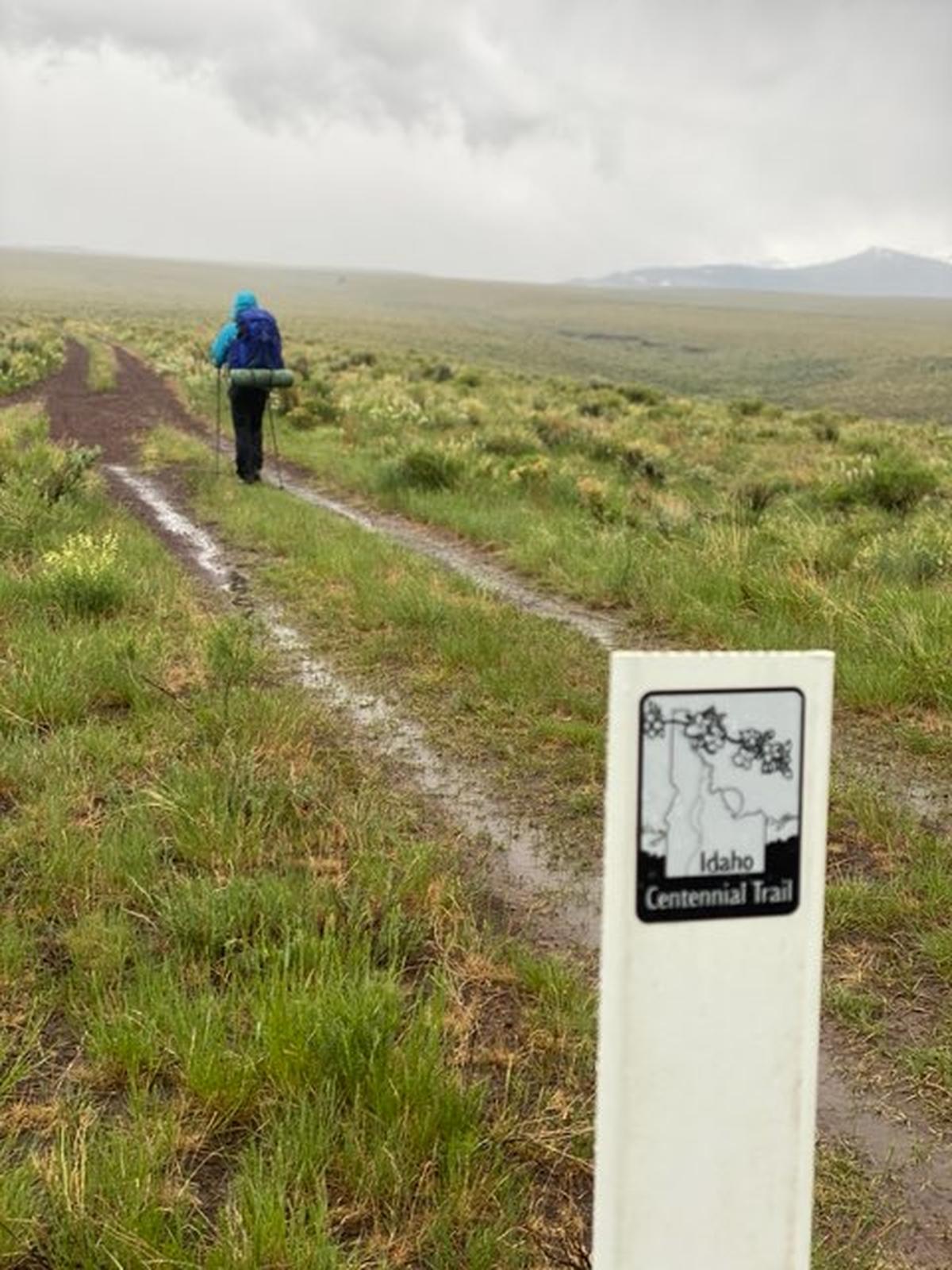 A trail sign marks the Idaho Centennial Trail near the southern terminus by Murphy Hot Springs. Lisa and Jeremy Johnson thru-hiked the trail this summer, cover 982 miles in 51 days.