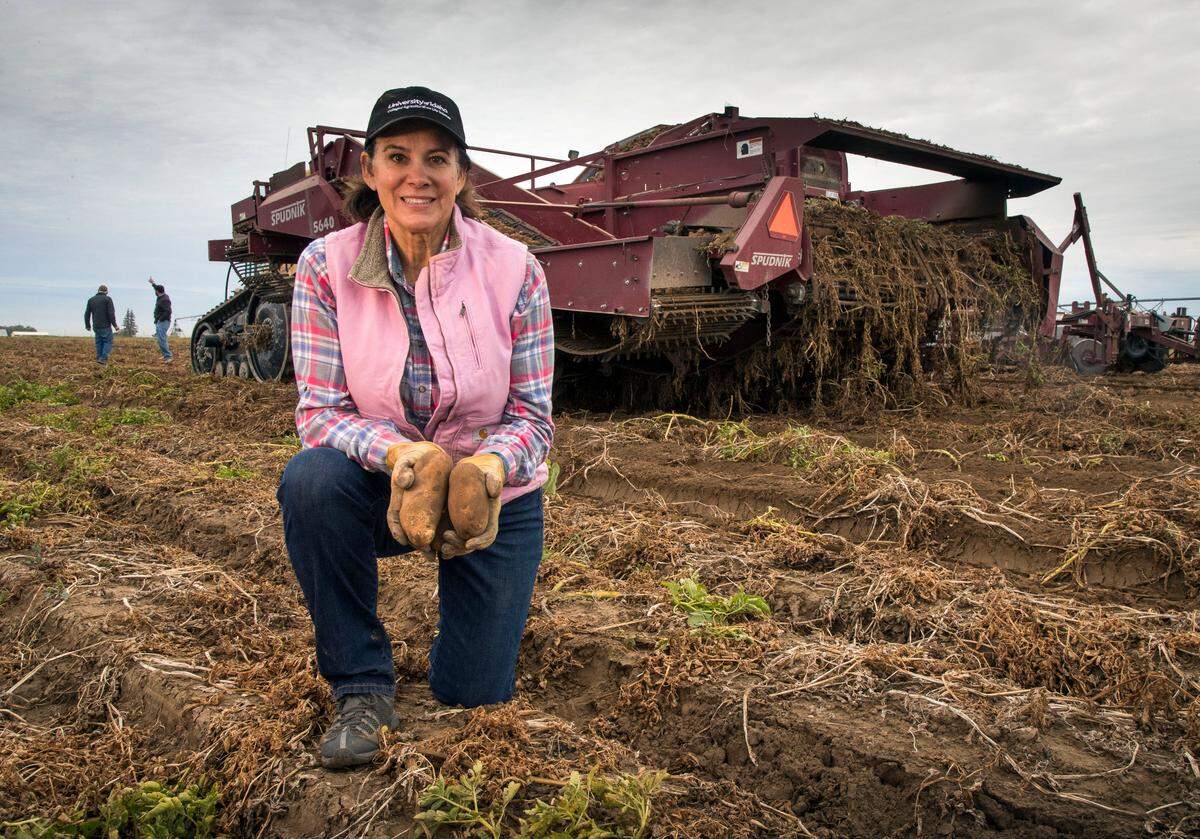 Mary Hasenoehrl, 61, and her husband, Doug Moss, own Moss Farms and are potato growers in Wilder.