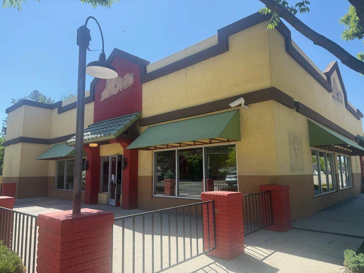 Del Taco signs have been pulled off the building’s exterior, and chairs have been removed inside.