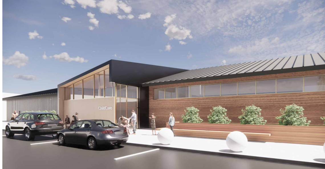 A rendering of the newly approved Micron day care center near the company’s Boise campus. Once completed, it could serve up to 208 children.