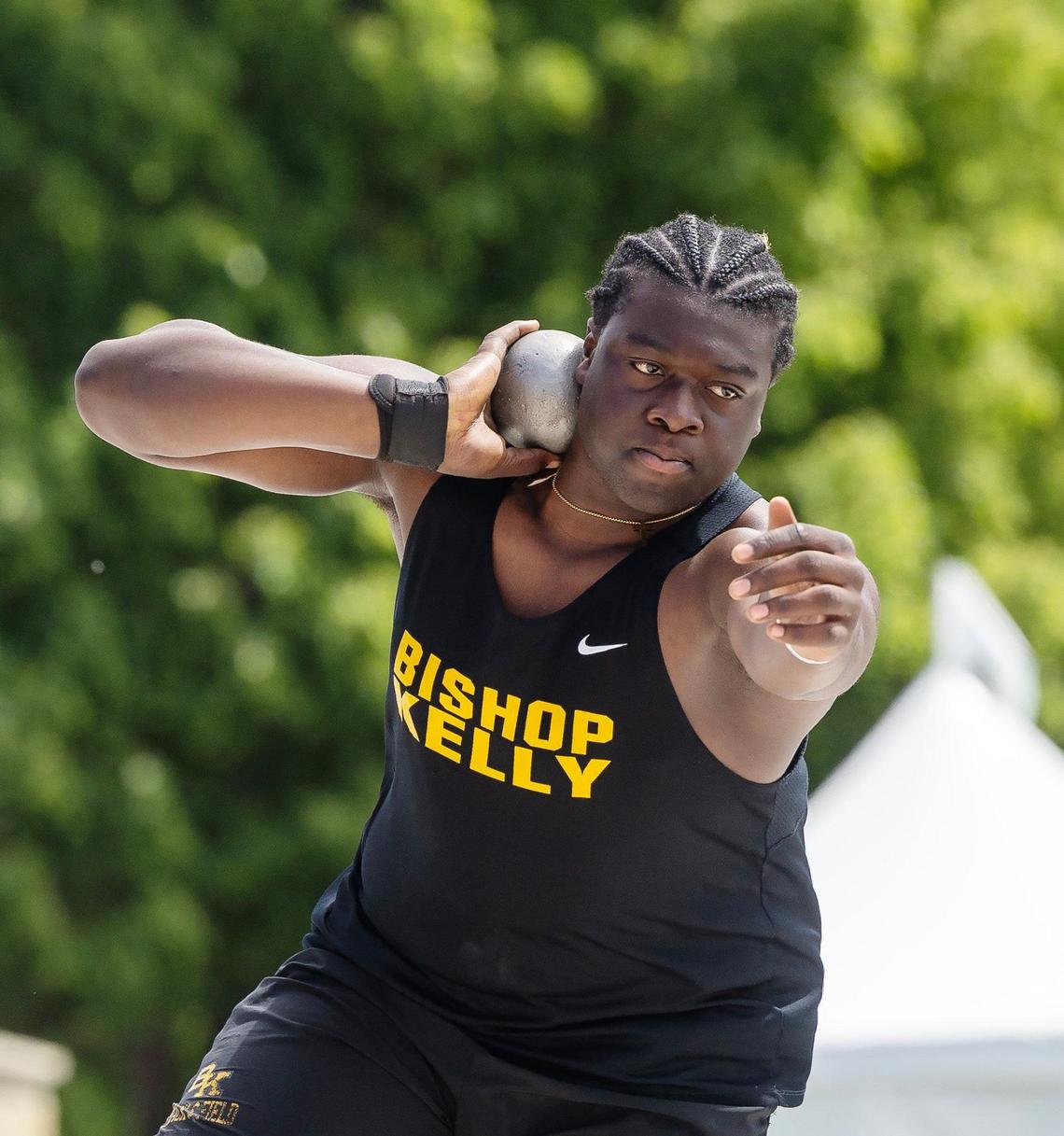 Rakeem Johnson of Bishop Kelly won the 4A boys shot put with a personal-best throw of 59 feet, 7.25 inches.