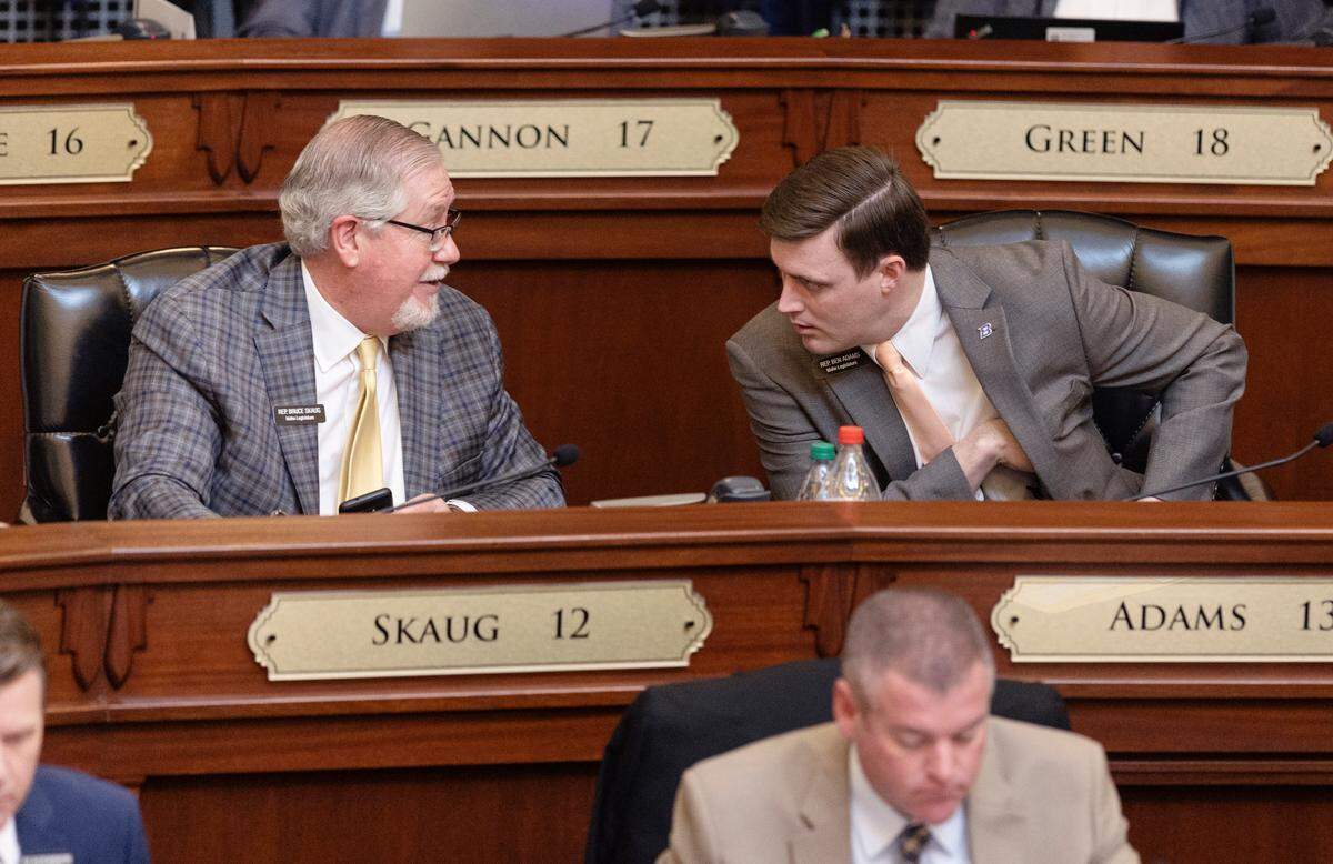 Rep. Bruce  D. Skaug, R-Nampa, left, in the House in 2022. Skaug on Wednesday proposed a ban on Idaho cities’ anti-discrimination ordinances.