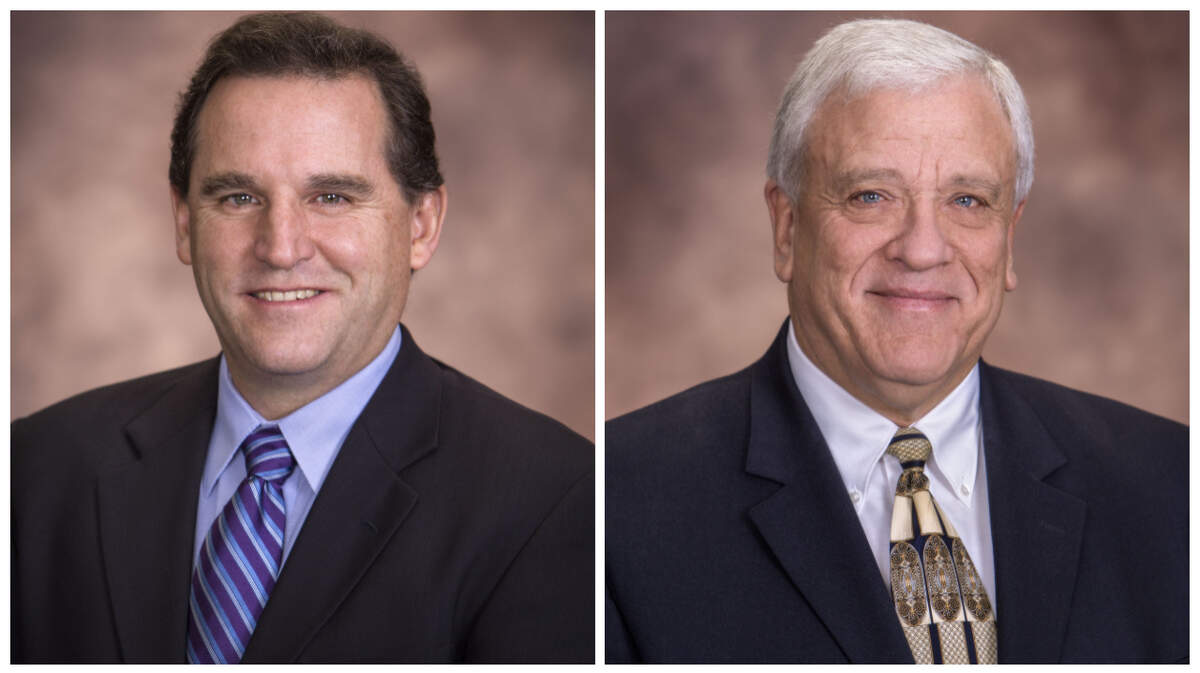 Ada County Highway District commissioners Paul Woods, left, and Kent Goldthorpe. While Goldthorpe survived a challenge Tuesday from three opponents, Woods was knocked off by Mary May in a close race.