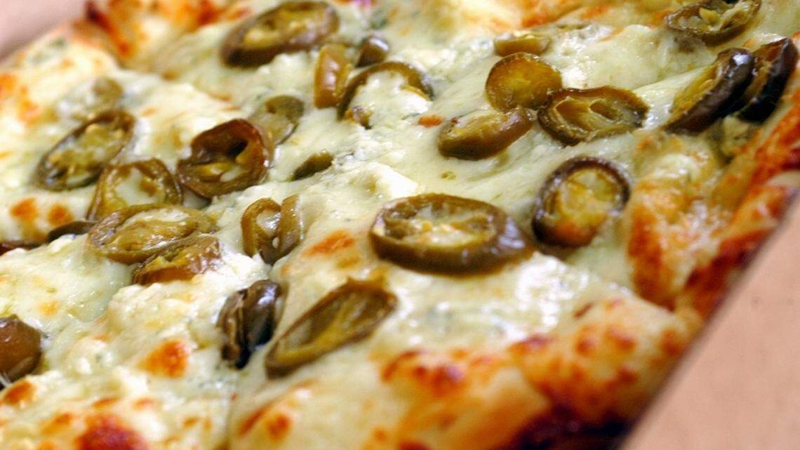 The jalapeno and bleu cheese pizza at Lucky 13 in Boise.