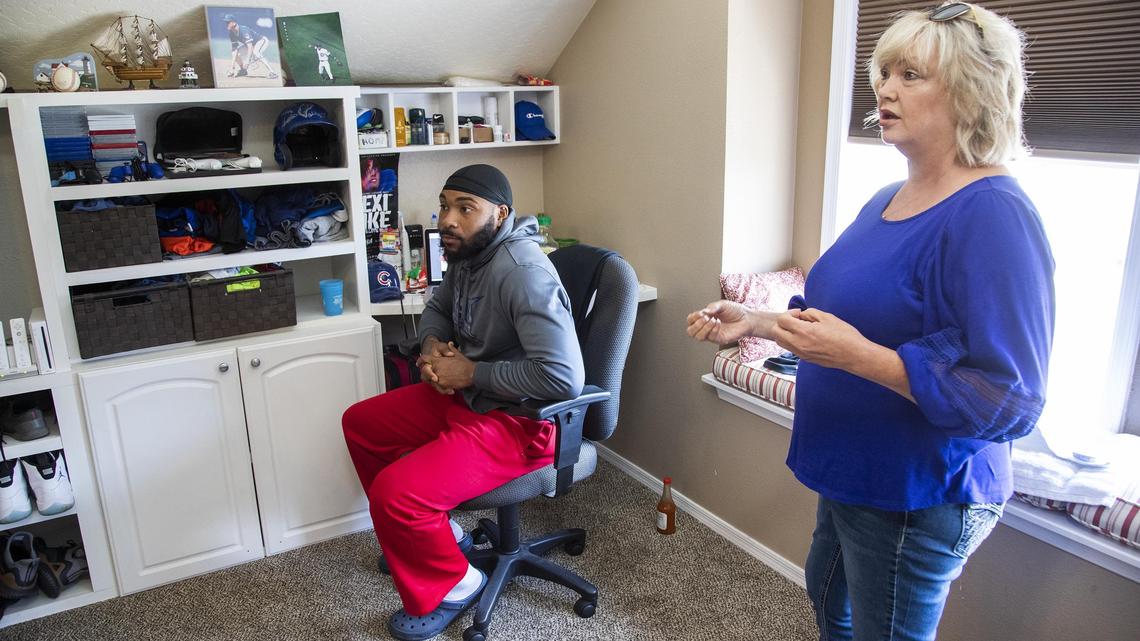 Idaho Horsemen cornerback Abraham Logan, says being able to live with a host family like Sharon Knipe, right, means saving money for his own children back in Washington state.