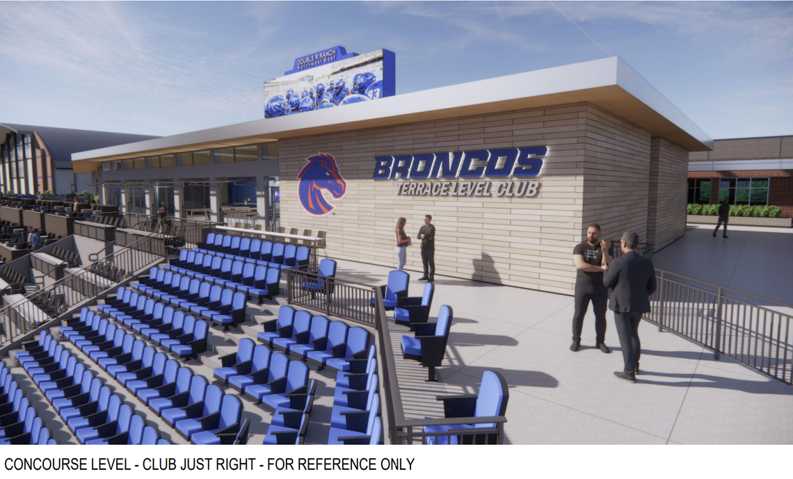 A rendering of the terrace level club proposed to be a part of Boise State’s North End Zone Project.