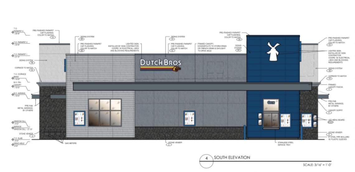 A rendering of a new drive-through coffee shop Dutch Bros. plans to construct at 320 S. Ten Mile Road in Meridian.