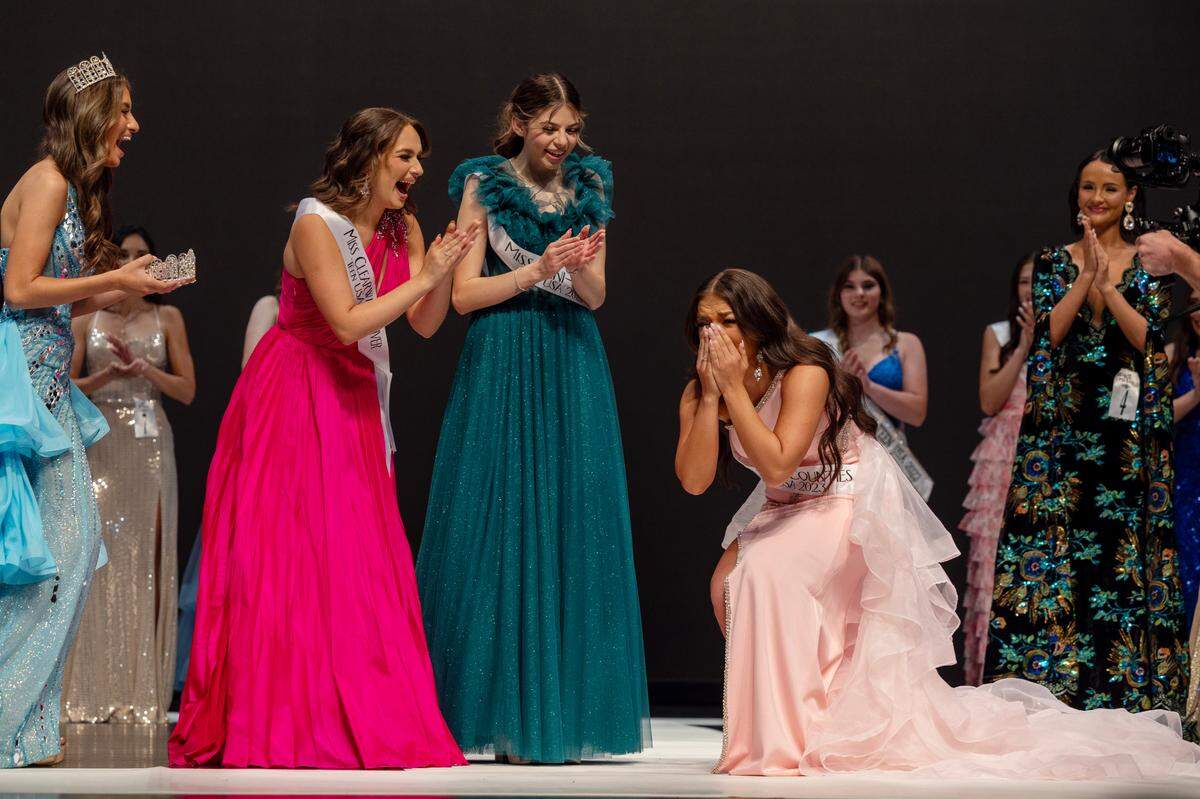 The new Miss Idaho Teen Aly Feely, representing Tri-Counties, reacts to winning the pageant held at the Special Events Center at Boise State University. Feely attends the University of Idaho and is an Eagle High School graduate.