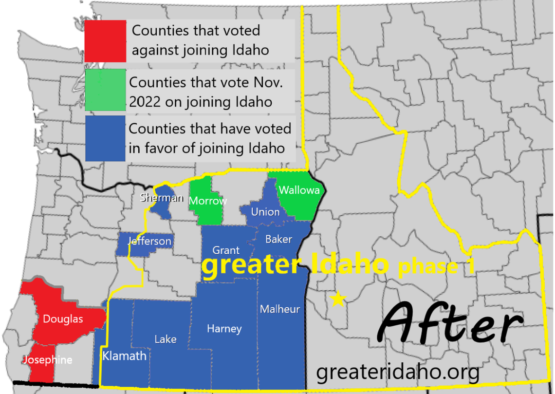 The new phase 1 plan for the movement sees the Idaho border pulled east of the Cascade Mountain Range after Douglas and Josephine counties voted no to the initiative on May 17.