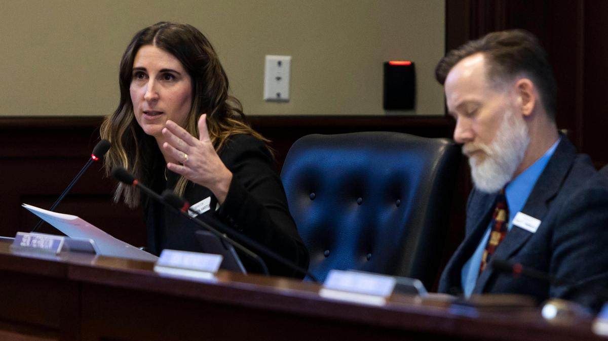Sen. Lori Den Hartog, R-Meridian, seeks details on a bill in the Senate Education Committee that would have created education savings accounts for students to attend private schools and similar options, drawing money from Idaho’s education fund, Tuesday, Feb. 14, 2023, at the Statehouse in downtown Boise.