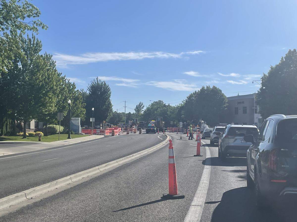Americana Boulevard between Shoreline Drive and Americana Terrace was closed Monday after a construction crew hit a gas line. Drivers were forced to turn around.