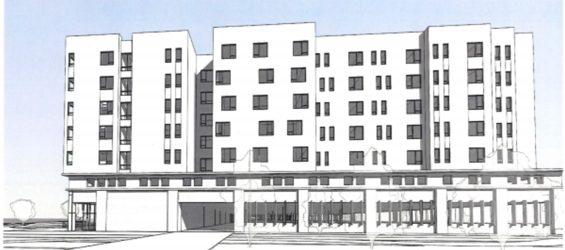 Rendering of a building at the proposed Meridian Station development.
