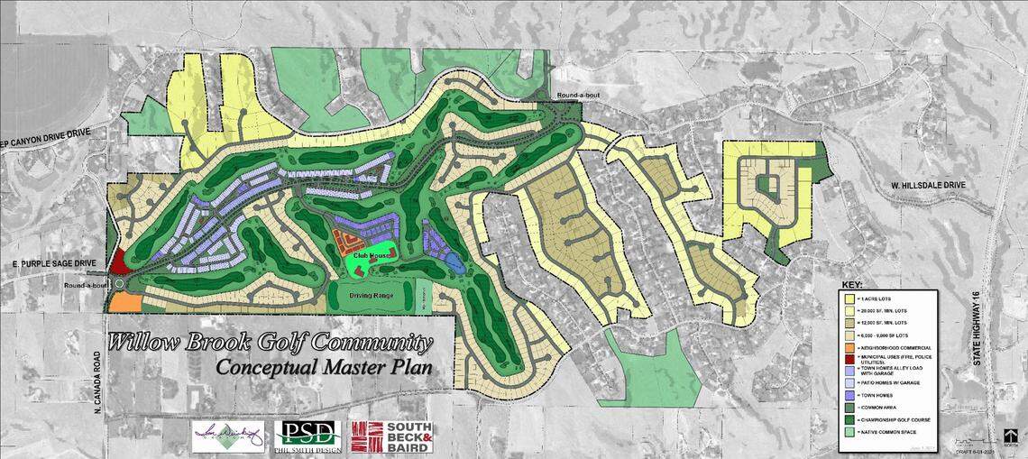 The Willowbrook community would include an 18-hole golf course, surrounded by single family and town homes, as well as retail and other businesses.