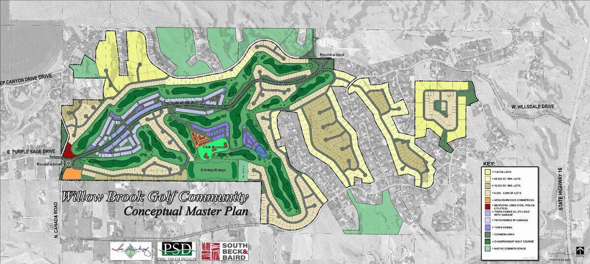 The Willowbrook community would include an 18-hole golf course, surrounded by single family and town homes, as well as retail and other businesses.