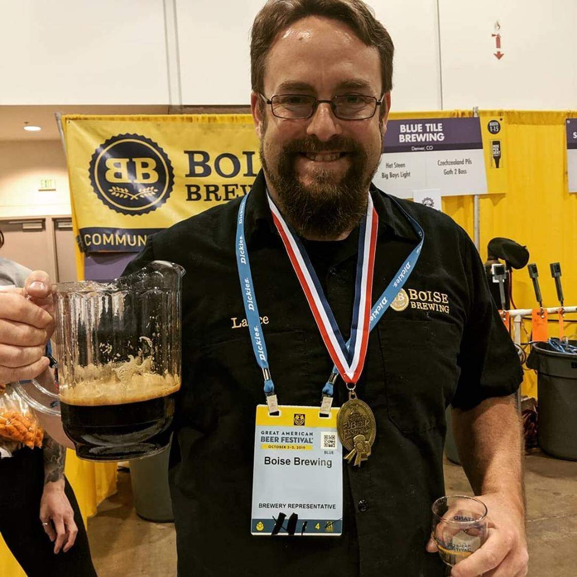 Boise Brewing head brewer Lance Chavez celebrates another win at the Great American Beer Festival.