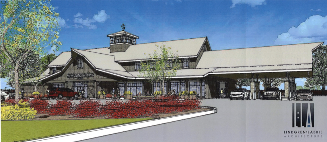 The proposed convenience store will include space for a farmers market, as well as three gas pumps.