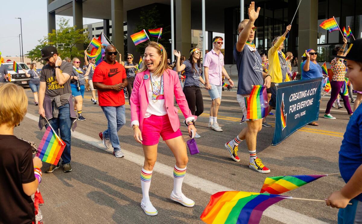 Boise Mayor Lauren McLean, center, walks in the parade for the Boise Pride Festival on Sunday, Sept, 11, 2022. The Fred Meyer Pride Parade circled through downtown Boise with nearly 70 entries ranging from small organizations walking the route to corporate floats.