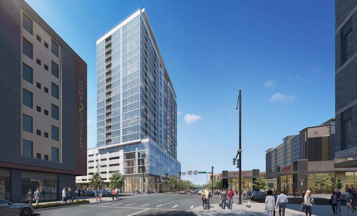 This rendering shows the planned 23-story building at 521 W. Front St. in downtown Boise. This view looks south on 6th Street with the building on the southeast corner of Front and 6th streets.