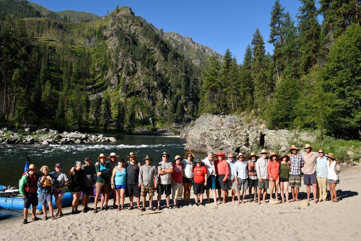 A group shot at Groundhog Bar on the Main Salmon.