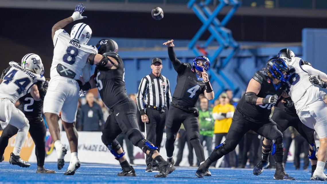 Boise State quarterback Maddux Madsen throws the ball in the fourth quarter of their game last week at Albertsons Stadium.