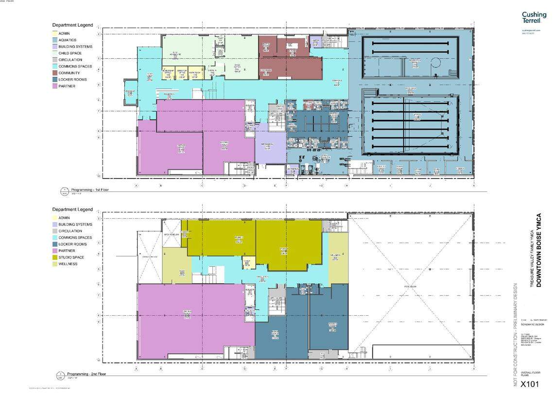 These floor plans from Montana-based design and architecture firm Cushing Terrell shows how the future YMCA could divide activity spaces between the first, at top, and second floors, at bottom.